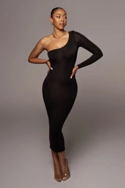 JLUXLABEL JLUXBASIX BLACK EM ONE SHOULDER BASIC DRESS