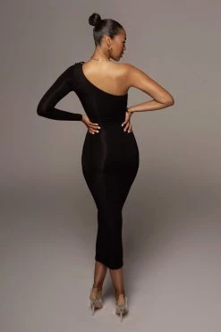 JLUXLABEL JLUXBASIX BLACK EM ONE SHOULDER BASIC DRESS