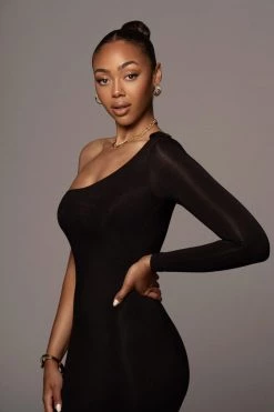 JLUXLABEL JLUXBASIX BLACK EM ONE SHOULDER BASIC DRESS