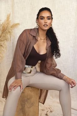 JLUXLABEL BACK IN TAUPE BLAKE SHEER BUTTON UP 21 JLUXLABEL BACK IN TAUPE BLAKE SHEER BUTTON UP