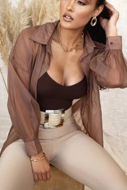 JLUXLABEL BACK IN TAUPE BLAKE SHEER BUTTON UP 24 JLUXLABEL BACK IN TAUPE BLAKE SHEER BUTTON UP