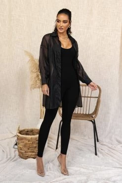 JLUXLABEL BACK IN BLACK BLAKE SHEER BUTTON UP