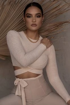 JLUXLABEL TAN MARSIA WRAP TOP