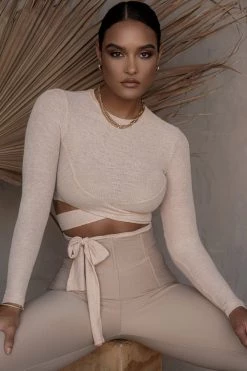 JLUXLABEL TAN MARSIA WRAP TOP