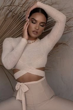 JLUXLABEL TAN MARSIA WRAP TOP