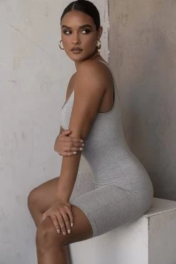 JLUXLABEL BODYBASIX GREY DOROTHY ONE SHOULDER ROMPER