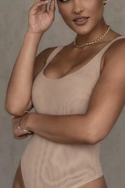 JLUXLABEL BEIGE MESH ESSENTIALS TANK BODYSUIT UNDERGARMENT