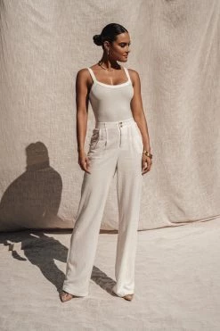 JLUXLABEL IVORY THEA LINEN PANT NEW ARRIVALS