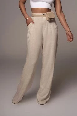 JLUXLABEL NEW ARRIVALS SAND THEA LINEN PANT