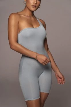 JLUXLABEL BODYBASIX SKY BLUE DOROTHY ONE SHOULDER ROMPER