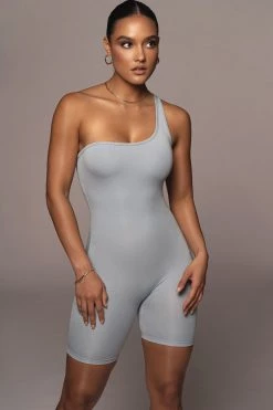 JLUXLABEL BODYBASIX SKY BLUE DOROTHY ONE SHOULDER ROMPER