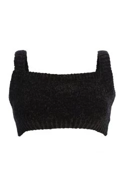 JLUXLABEL BLACK GEMMA CROP CHENILLE TOP