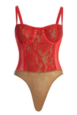 JLUXLABEL DRESSES RED NIYKEE MESH AND LACE SET