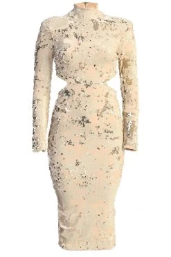 JLUXLABEL BEIGE UTOPIA SEQUIN MID CUT DRESS SALE 18 JLUXLABEL BEIGE UTOPIA SEQUIN MID CUT DRESS SALE