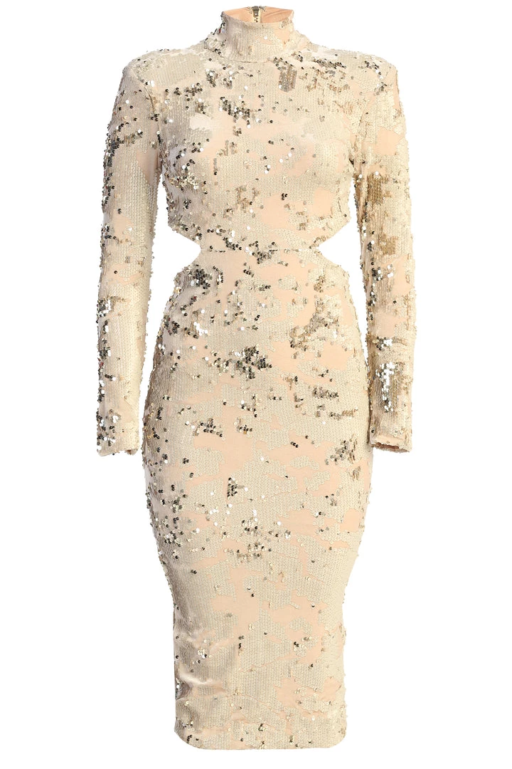 JLUXLABEL BEIGE UTOPIA SEQUIN MID CUT DRESS SALE 5 JLUXLABEL BEIGE UTOPIA SEQUIN MID CUT DRESS SALE