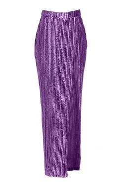 JLUXLABEL BOTTOMS PURPLE KRISANA VELVET HIGH SLIT SKIRT