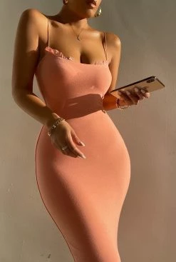 JLUXLABEL NEW ARRIVALS PEACH COLETTE MIDI DRESS