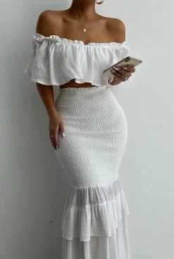 JLUXLABEL NEW ARRIVALS WHITE SIENNA RUFFLED SKIRT SET
