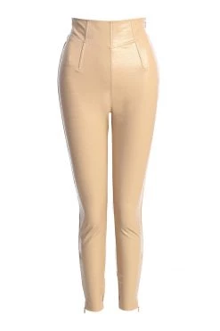 JLUXLABEL BEIGE MALENE CROC HIGH WAISTED PANTS