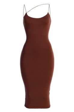 JLUXLABEL NEW ARRIVALS JLUXBASIX CHOCOLATE RORY DIAGONAL STRAP DRESS