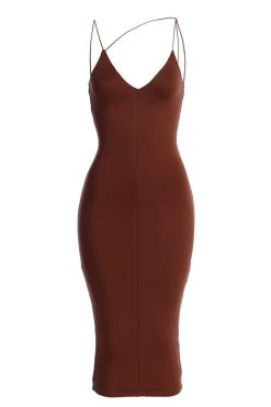 JLUXLABEL NEW ARRIVALS JLUXBASIX CHOCOLATE VALENCIA DIAGONAL STRAP DRESS