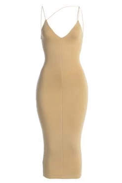 JLUXLABEL JLUXBASIX TAN VALENCIA DIAGONAL STRAP DRESS NEW ARRIVALS