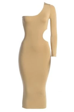 JLUXLABEL NEW ARRIVALS TAN JULIA MIDI DRESS