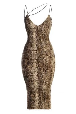 JLUXLABEL NEW ARRIVALS SNAKESKIN SYLVIA DIAGONAL STRAP DRESS
