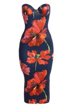 JLUXLABEL NAVY FLORAL CORA MIDI DRESS