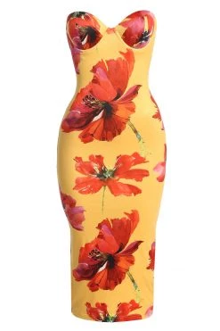 JLUXLABEL YELLOW FLORAL CORA MIDI DRESS NEW ARRIVALS