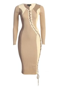 JLUXLABEL TAN VIRA LACE UP DRESS