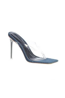 JLUXLABEL DENIM ROSETTA SQUARE TOE HEELS ACCESSORIES