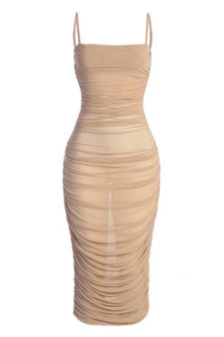 JLUXLABEL Beige Charisma Sheer Cover Up Dress NEW ARRIVALS