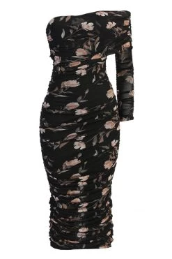 JLUXLABEL NEW ARRIVALS BLACK FLORAL RUCHED DRESS 16 JLUXLABEL NEW ARRIVALS BLACK FLORAL RUCHED DRESS