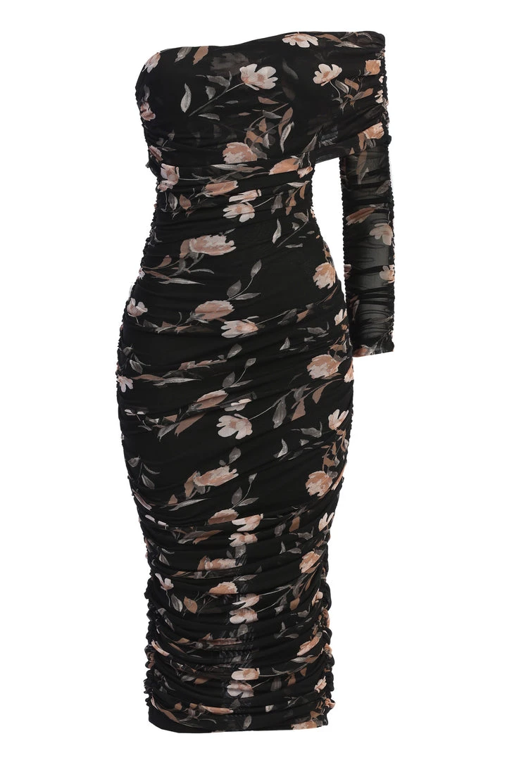 JLUXLABEL NEW ARRIVALS BLACK FLORAL RUCHED DRESS 4 JLUXLABEL NEW ARRIVALS BLACK FLORAL RUCHED DRESS