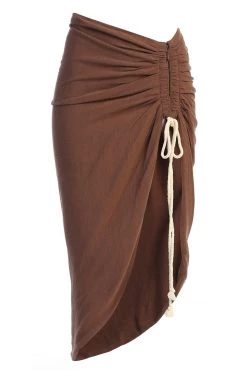 JLUXLABEL CHOCOLATE SPRING RUCHED LINEN SKIRT