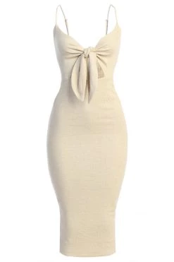 JLUXLABEL NEW ARRIVALS NATURAL DOLORES LINEN DRESS