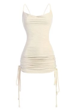 JLUXLABEL NATURAL BAHARI RUCHED LINEN DRESS