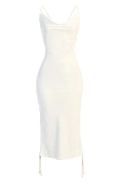 JLUXLABEL IVORY BAHARI RUCHED LINEN DRESS NEW ARRIVALS