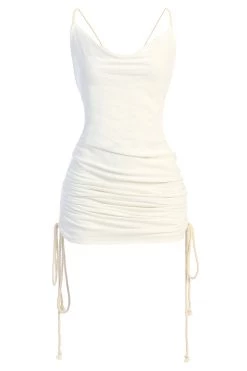 JLUXLABEL IVORY BAHARI RUCHED LINEN DRESS NEW ARRIVALS