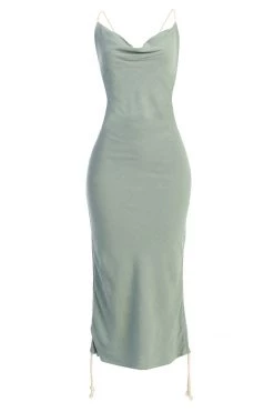 JLUXLABEL NEW ARRIVALS SAGE BAHARI RUCHED LINEN DRESS