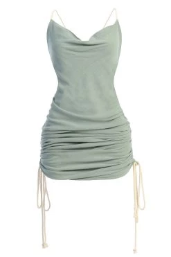 JLUXLABEL NEW ARRIVALS SAGE BAHARI RUCHED LINEN DRESS