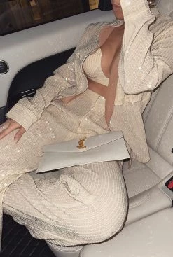 JLUXLABEL SALE BUTTERCREAM BAGUETTE SEQUIN BUTTON UP