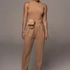 JLUXLABEL TAN ALAIA WIDE LEG PANTS