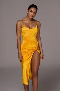 JLUXLABEL YELLOW ALDIS SATIN SLIT DRESS
