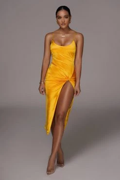 JLUXLABEL YELLOW ALDIS SATIN SLIT DRESS