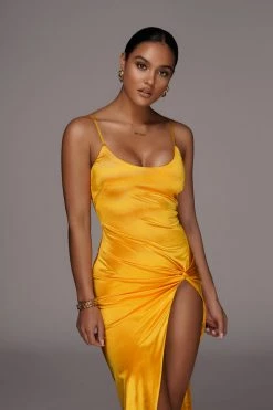 JLUXLABEL YELLOW ALDIS SATIN SLIT DRESS