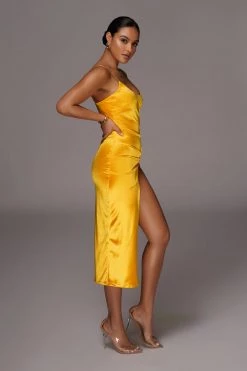 JLUXLABEL YELLOW ALDIS SATIN SLIT DRESS