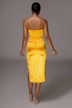 JLUXLABEL YELLOW ALDIS SATIN SLIT DRESS