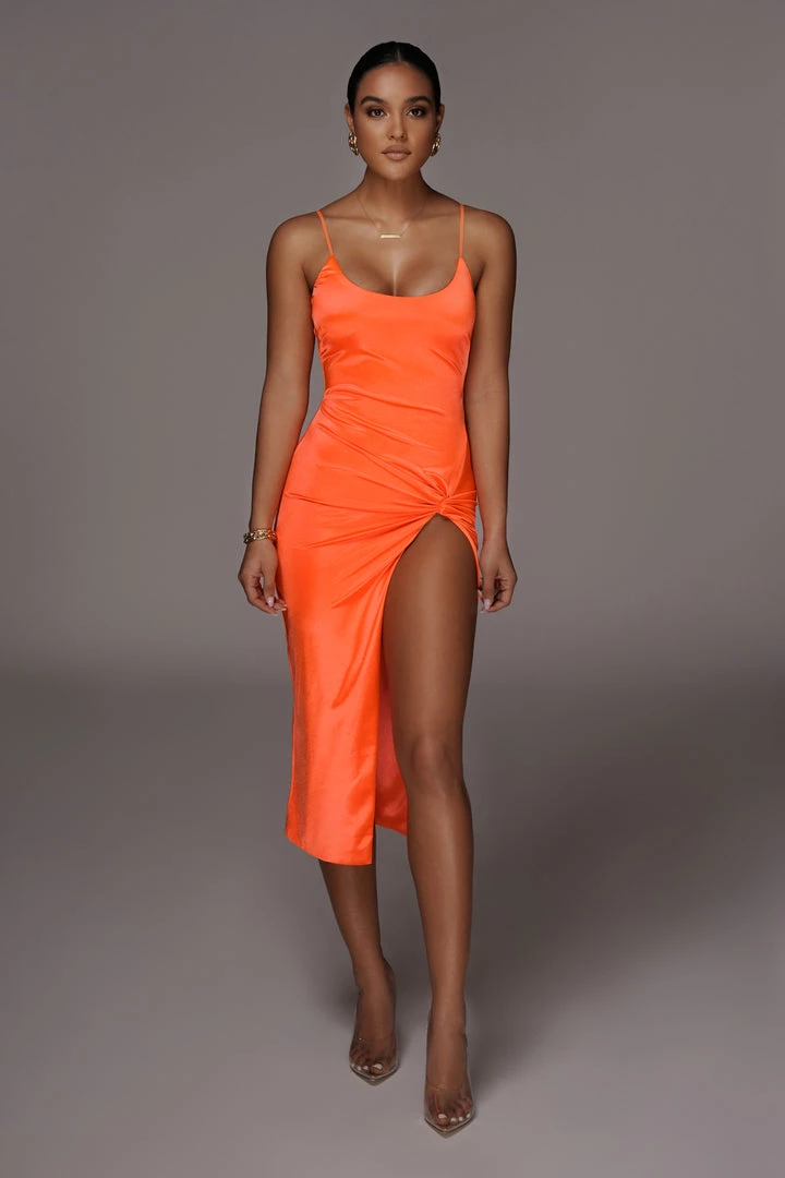 JLUXLABEL ORANGE ALDIS SATIN SLIT DRESS BACK IN 4 JLUXLABEL ORANGE ALDIS SATIN SLIT DRESS BACK IN